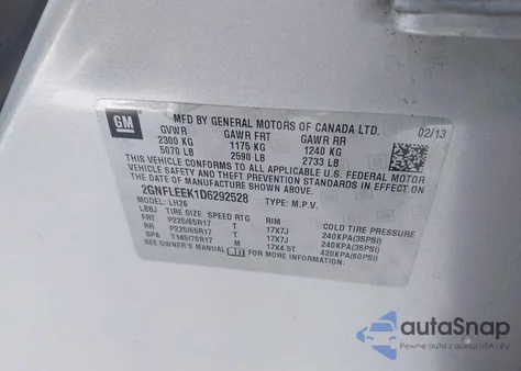 2013 Chevrolet Equinox 1Lt из США, поврежденный, VIN 2GNFLEEK1D6292528